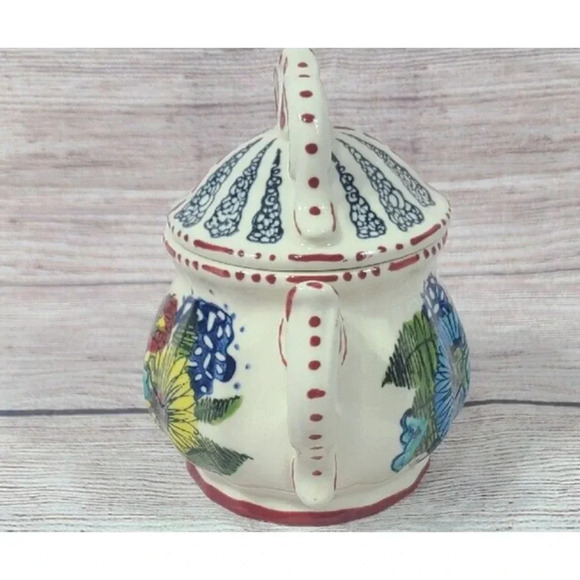 Anthropologie Bird Floral Sugar Bowl and Lid Microwave Dishwasher Safe - Picture 2 of 4